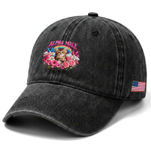 Alpha Male Washed Cotton Baseball Cap Funny Cat Kitten Meme Rainbow Floral TS10 Print Your Wear