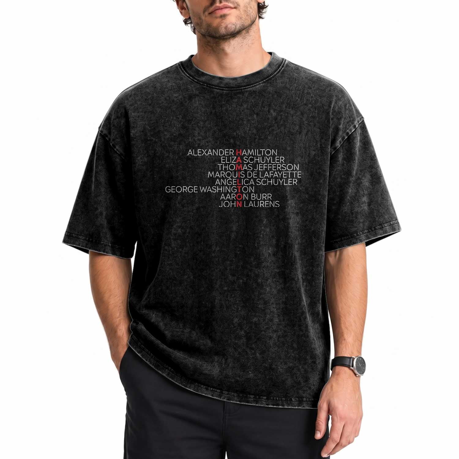Hamilton Eliza Jefferson Angelica & Burr Names Washed Cotton T-Shirt