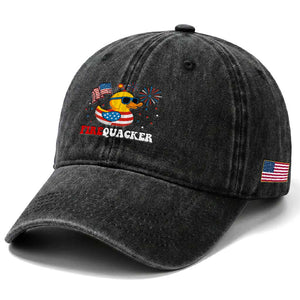 Funny July 4th Washed Cotton Baseball Cap Patriotic Duck Firequacker American Flag TS10 Print Your Wear