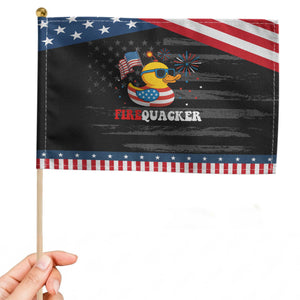 Funny July 4th Patriotic Handheld Flag Duck Firequacker American Flag TS10 Distressed 8.2" × 5.5" Black Blue Print Your Wear