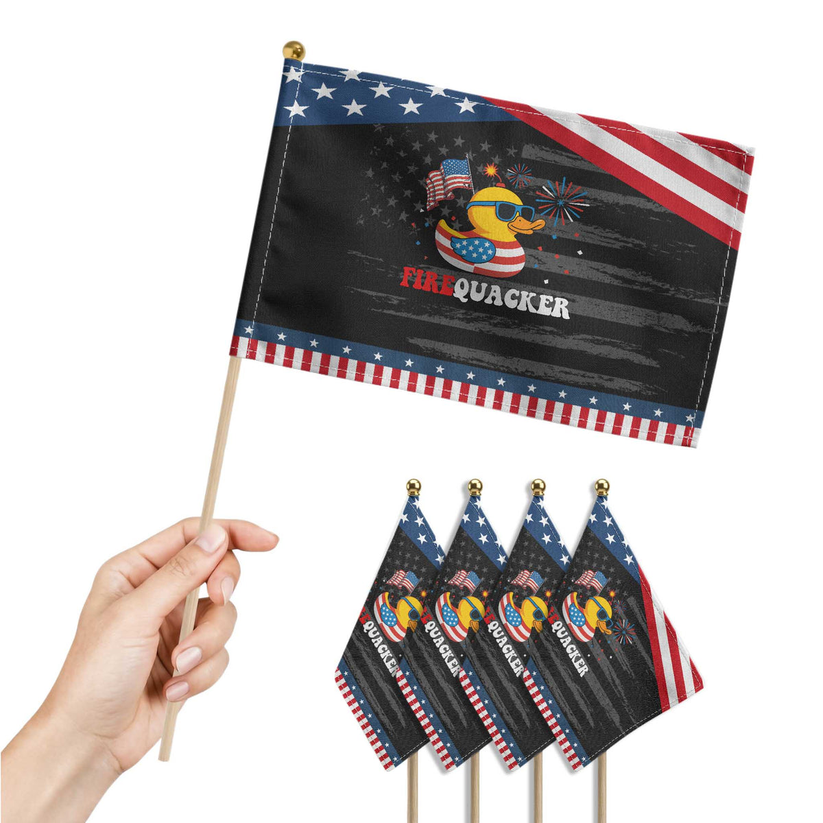 Funny July 4th Patriotic Handheld Flag Duck Firequacker American Flag TS10 Print Your Wear