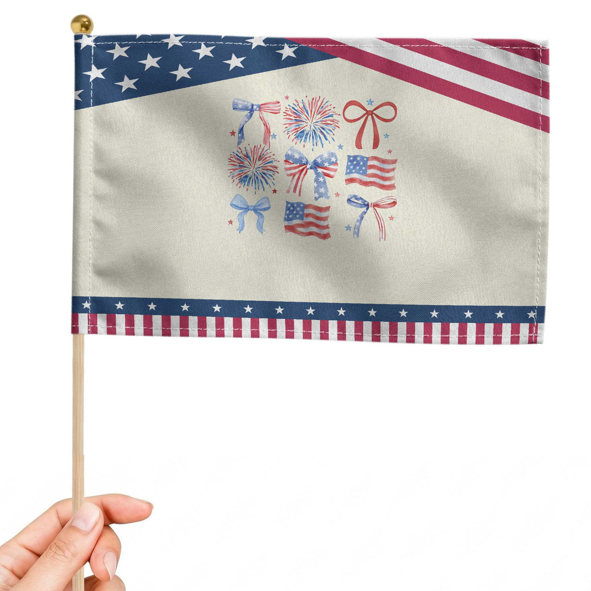 Coquette 4th Of July Patriotic Handheld Flag Bow American Flag TS10 Modern 8.2