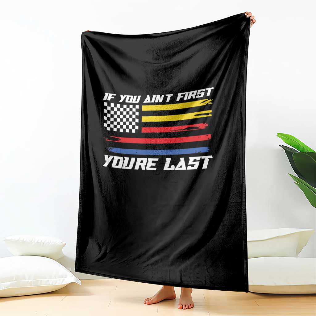 US Flag Car Racing Throw Blanket If You Aint First Youre Last Checkered Flag TS10 Print Your Wear