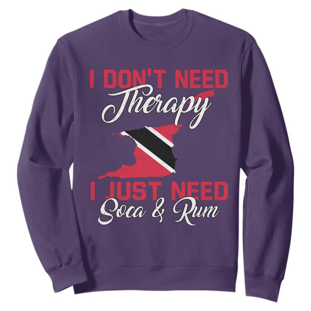 Funny Trini Sweatshirt Just Need Soca & Rum Trinidad and Tobago Flag TS10 Purple Print Your Wear