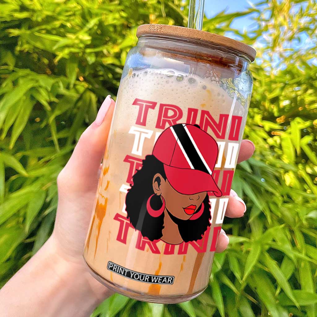 Proud Trini Afro Black Woman Glass Can Trinidad and Tobago Flag Pride TS10 Black Print Your Wear