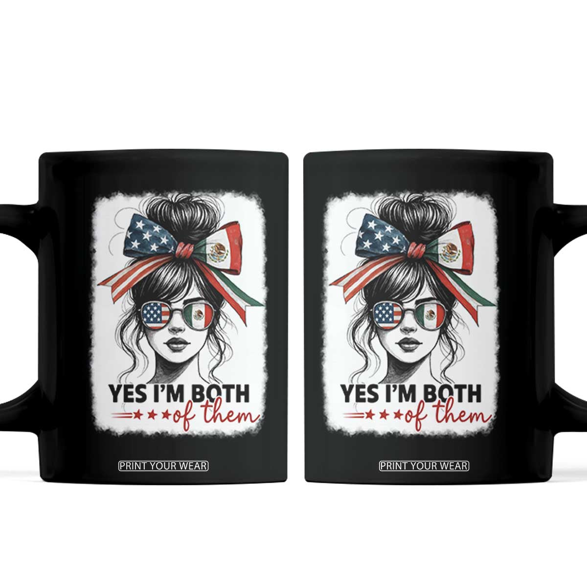 American Mexican Roots Coffee Mug Messy Bun Mexico America Half American Flag TS10 Black Print Your Wear