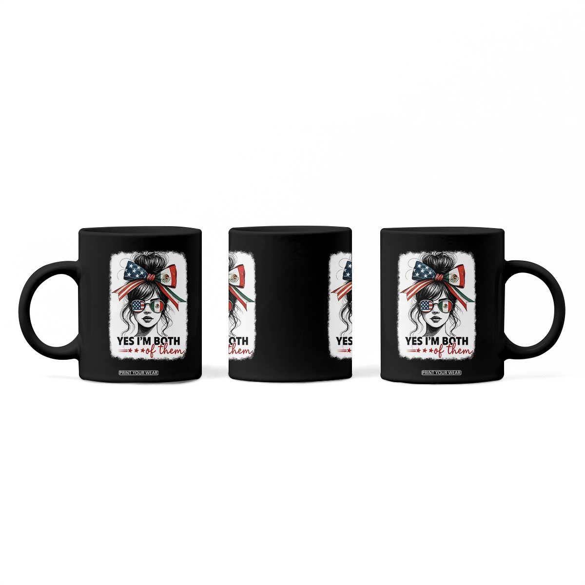 American Mexican Roots Coffee Mug Messy Bun Mexico America Half American Flag TS10 Print Your Wear