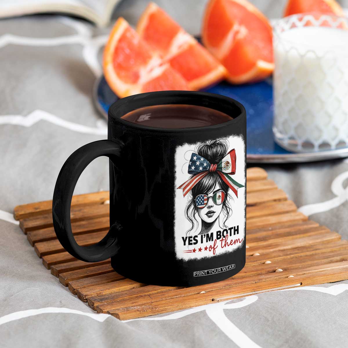 American Mexican Roots Coffee Mug Messy Bun Mexico America Half American Flag TS10 Print Your Wear