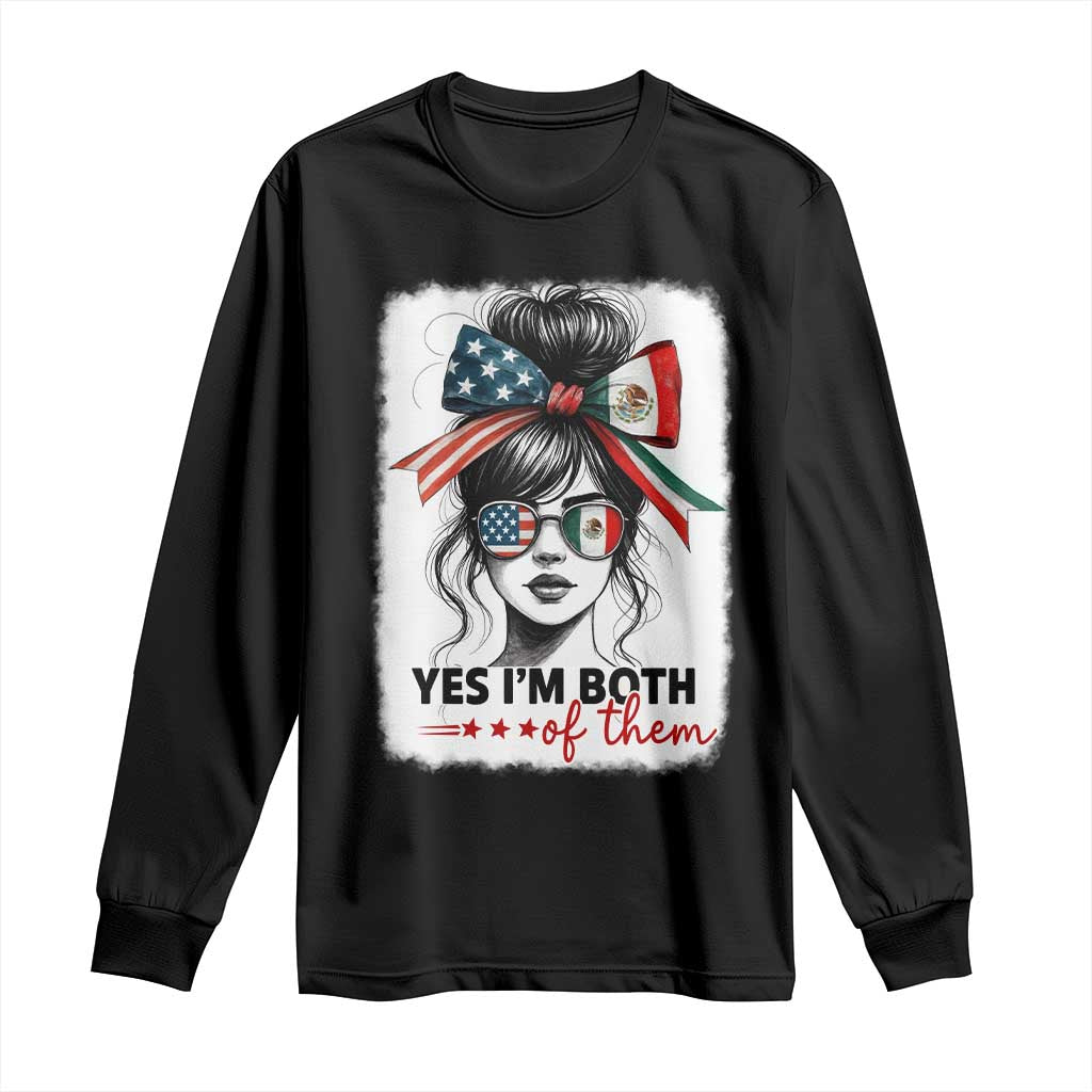 American Mexican Roots Long Sleeve Shirt Messy Bun Mexico America Half American Flag TS10 Black Print Your Wear