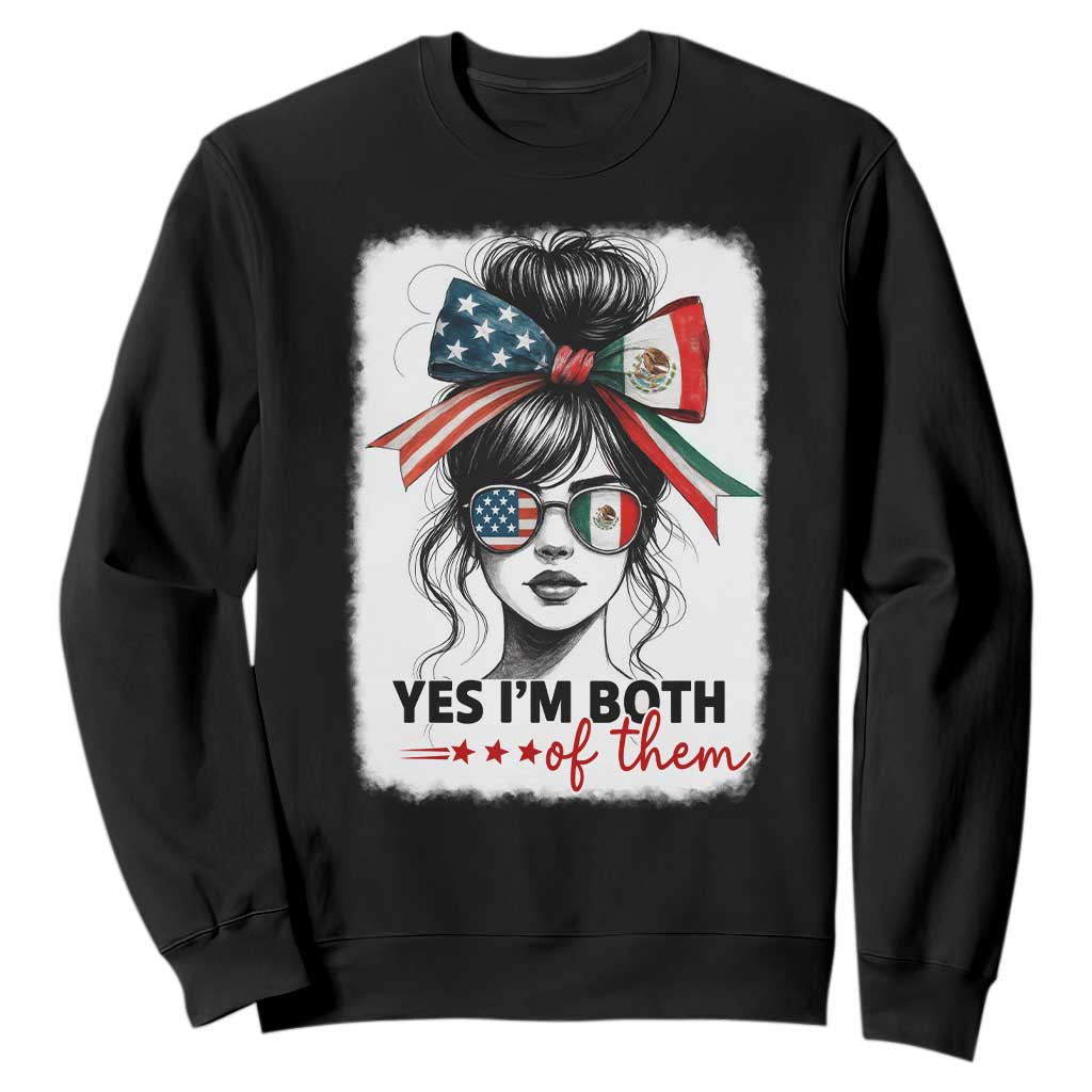 American Mexican Roots Sweatshirt Messy Bun Mexico America Half American Flag TS10 Black Print Your Wear