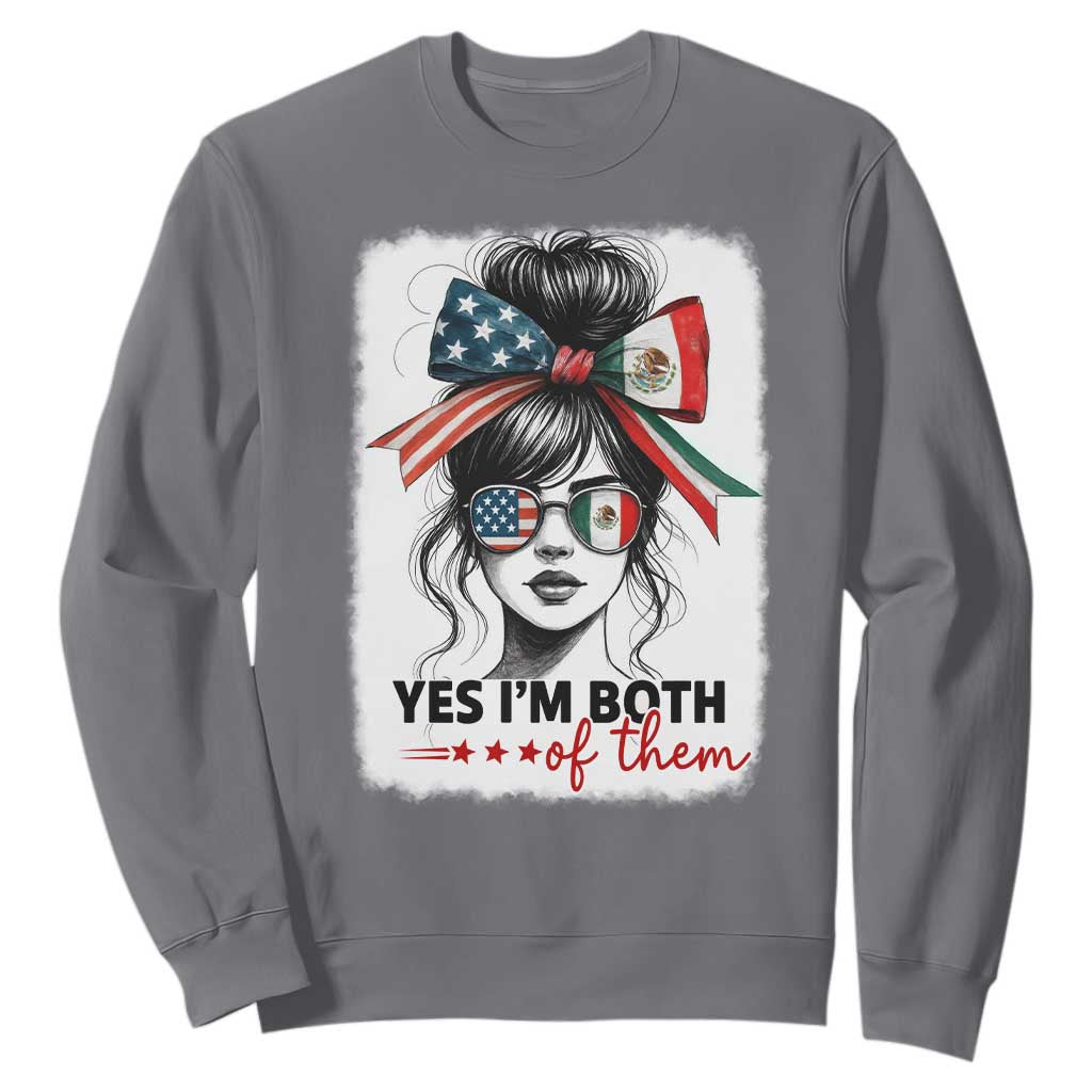 American Mexican Roots Sweatshirt Messy Bun Mexico America Half American Flag TS10 Charcoal Print Your Wear
