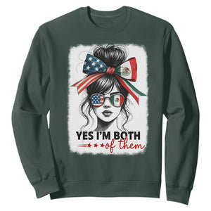 American Mexican Roots Sweatshirt Messy Bun Mexico America Half American Flag TS10 Dark Forest Green Print Your Wear