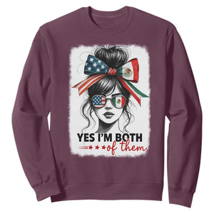 American Mexican Roots Sweatshirt Messy Bun Mexico America Half American Flag TS10 Maroon Print Your Wear