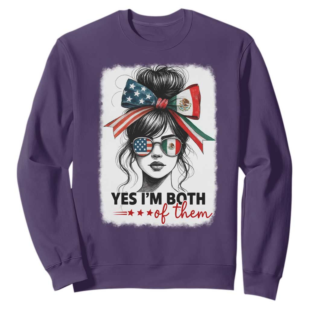 American Mexican Roots Sweatshirt Messy Bun Mexico America Half American Flag TS10 Purple Print Your Wear