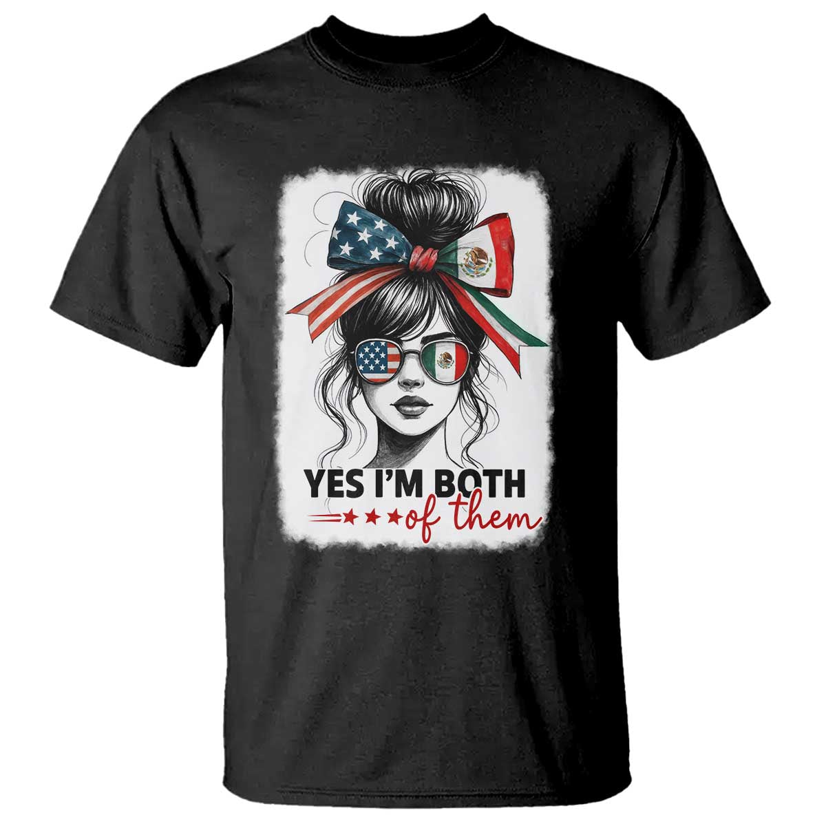 American Mexican Roots T Shirt Messy Bun Mexico America Half American Flag TS10 Black Print Your Wear