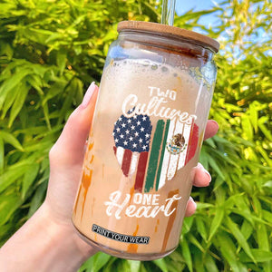 Mexican Roots Glass Can Mexican American Flag Two Cultures One Heart TS10 Black Print Your Wear