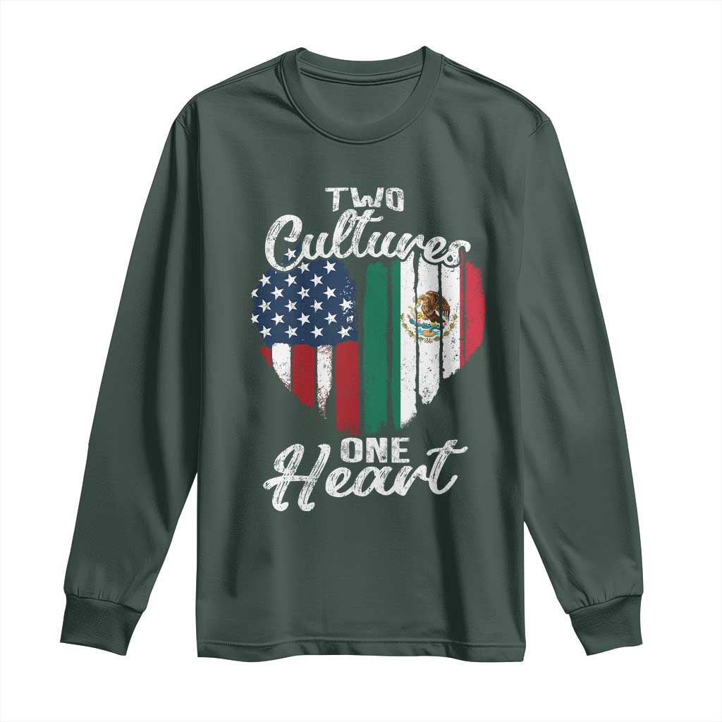 Mexican Roots Long Sleeve Shirt Mexican American Flag Two Cultures One Heart TS10 Dark Forest Green Print Your Wear