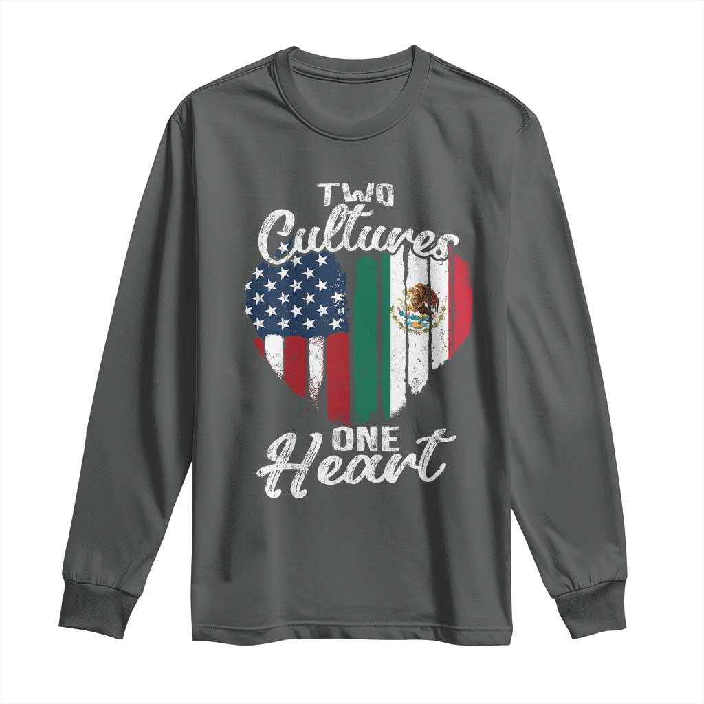 Mexican Roots Long Sleeve Shirt Mexican American Flag Two Cultures One Heart TS10 Dark Heather Print Your Wear