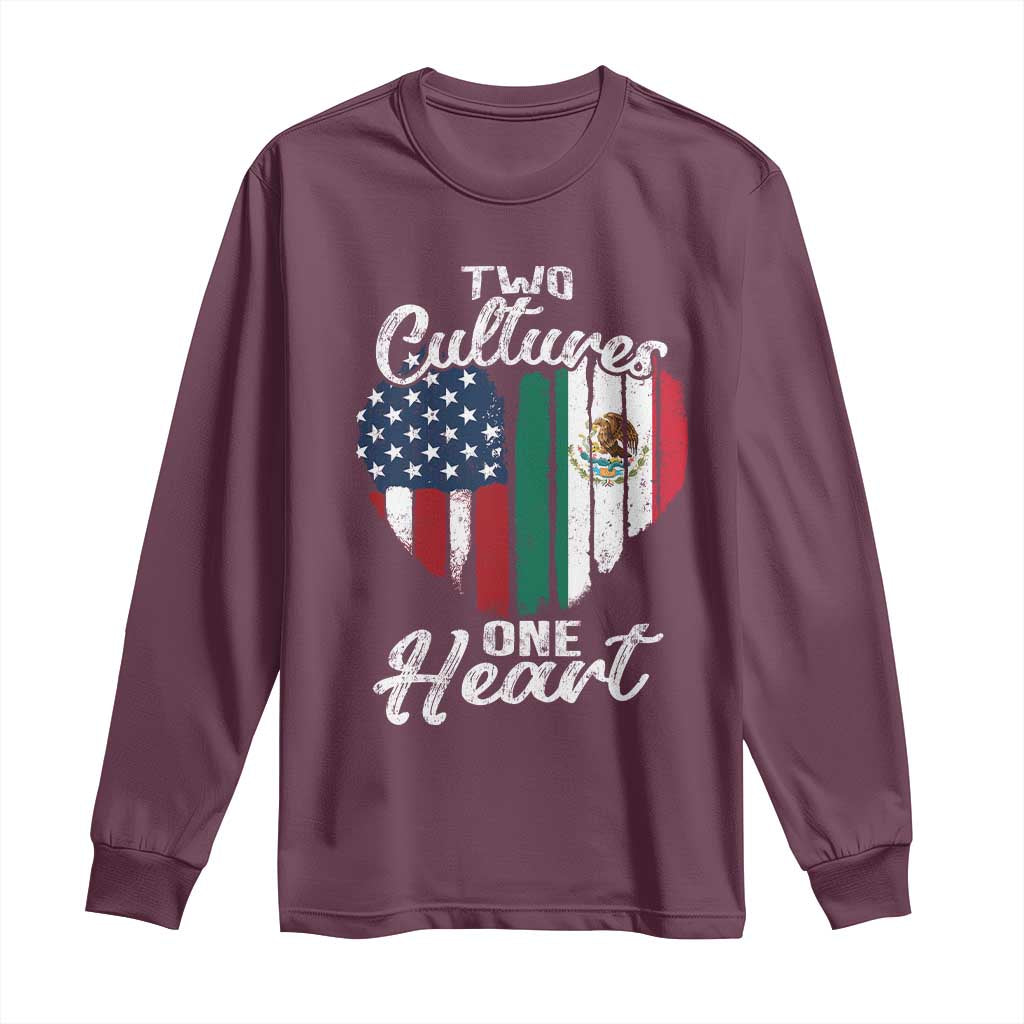 Mexican Roots Long Sleeve Shirt Mexican American Flag Two Cultures One Heart TS10 Maroon Print Your Wear
