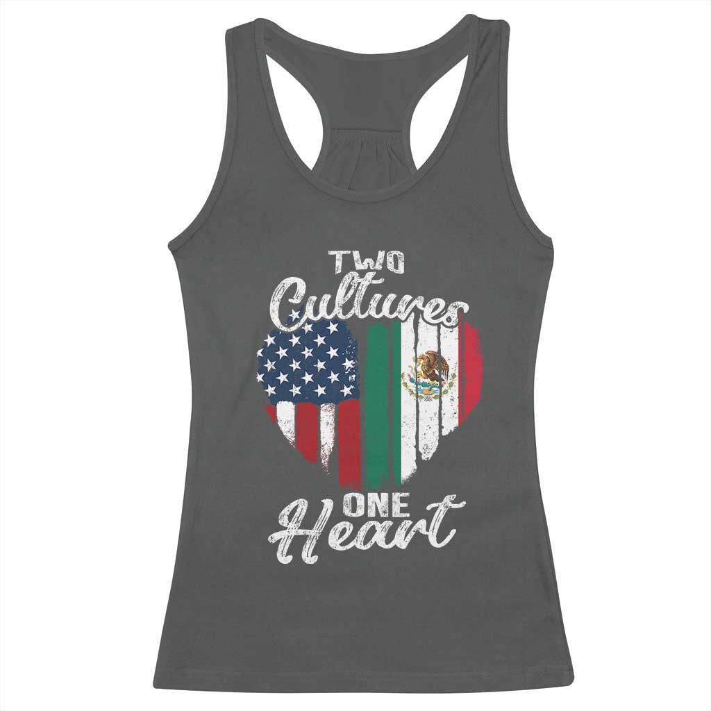Mexican Roots Racerback Tank Top Mexican American Flag Two Cultures One Heart TS10 Dark Heather Print Your Wear