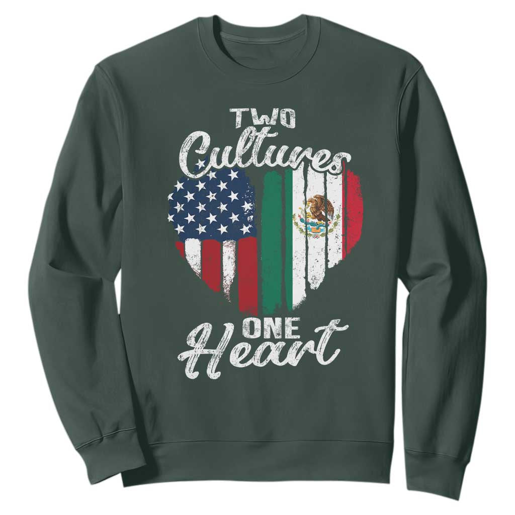 Mexican Roots Sweatshirt Mexican American Flag Two Cultures One Heart TS10 Dark Forest Green Print Your Wear
