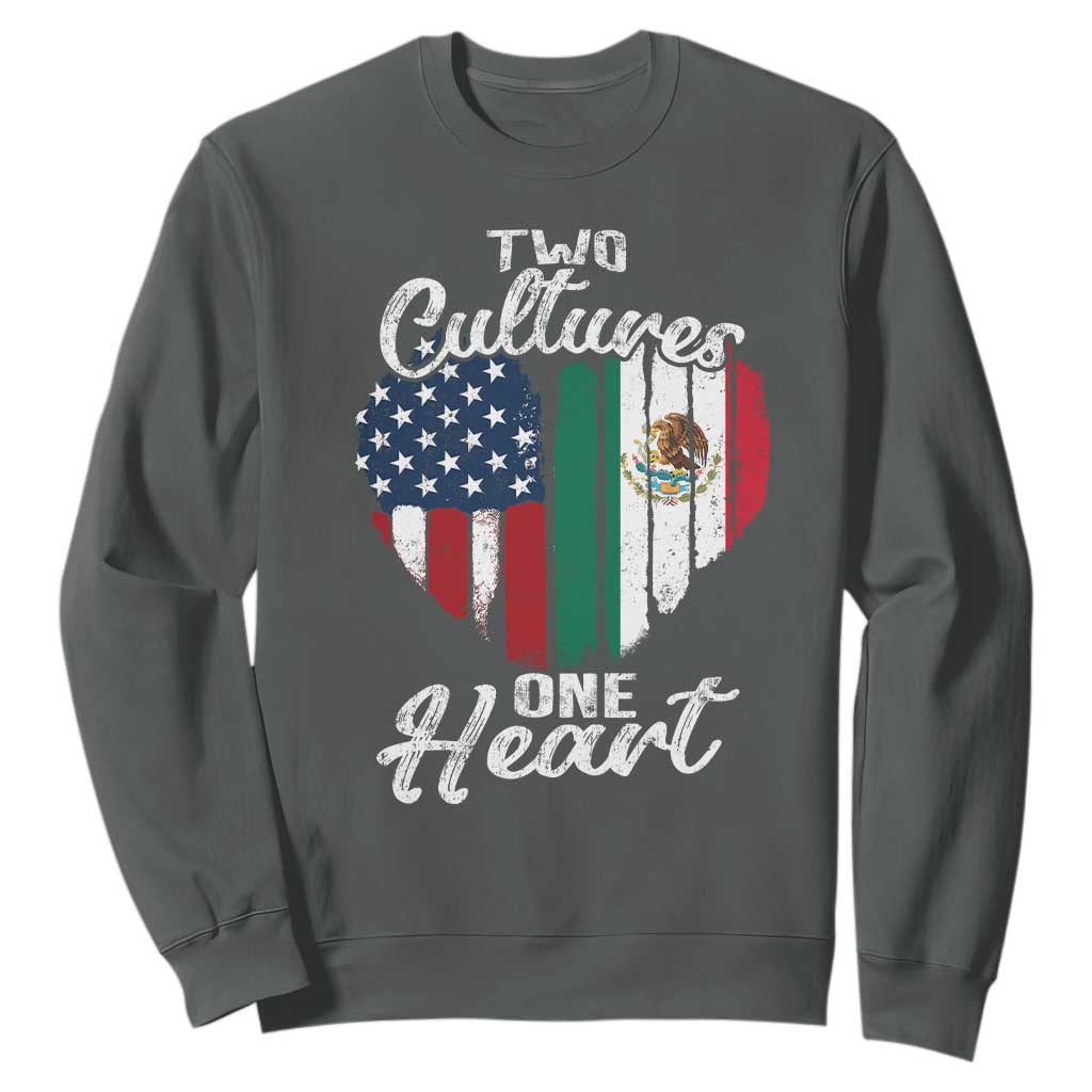 Mexican Roots Sweatshirt Mexican American Flag Two Cultures One Heart TS10 Dark Heather Print Your Wear