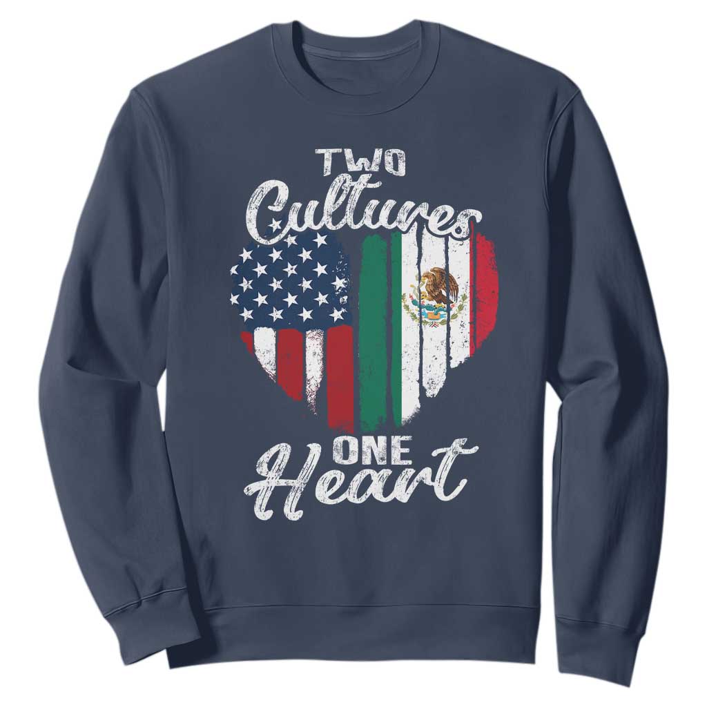 Mexican Roots Sweatshirt Mexican American Flag Two Cultures One Heart TS10 Navy Print Your Wear