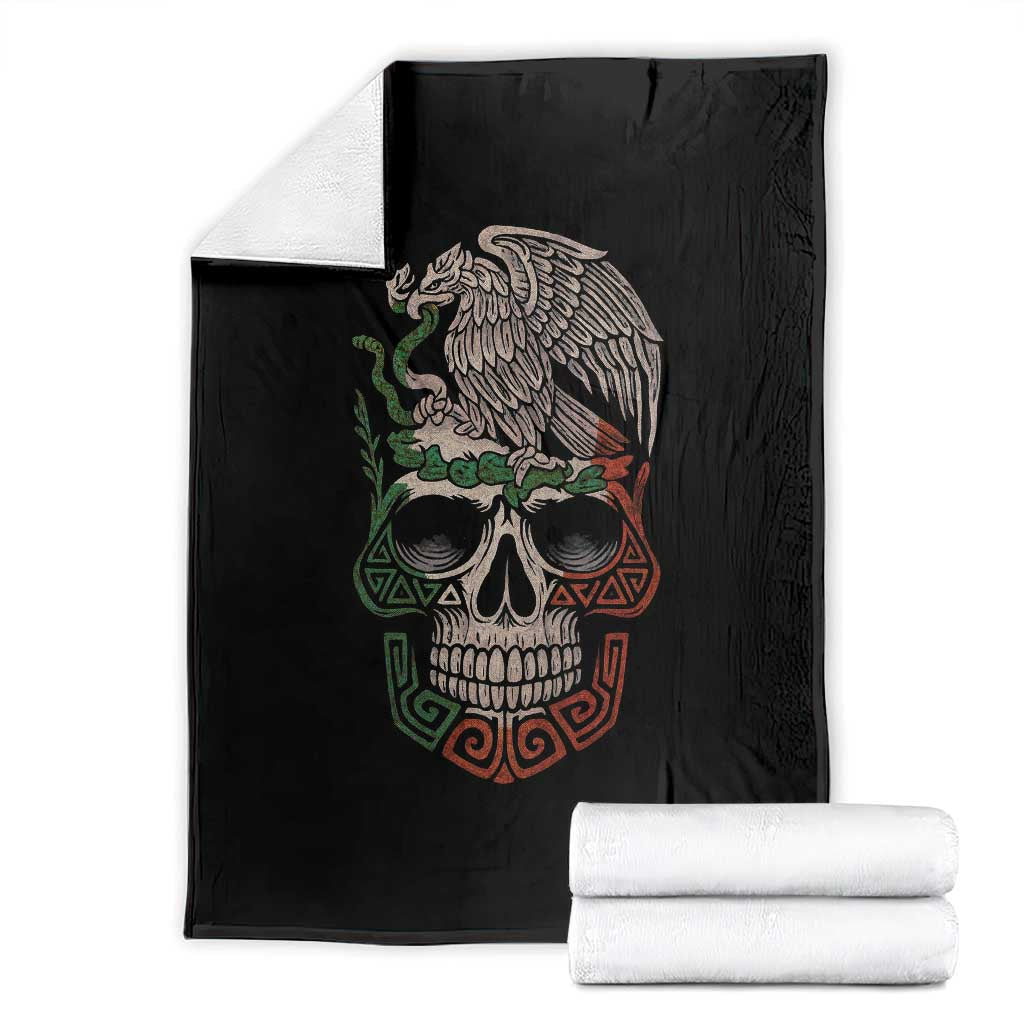 Mexico Coat of Arms Skull Throw Blanket Eagle Mexican Flag Mexico Heritage Roots TS10 Black Print Your Wear