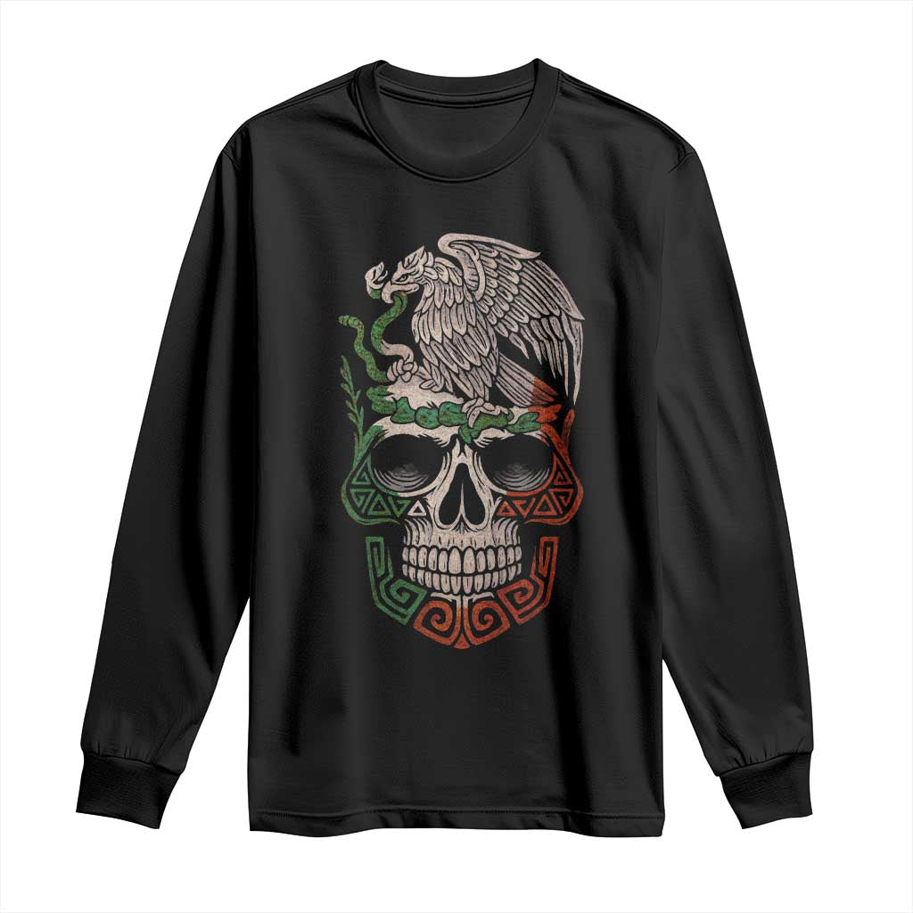 Mexico Coat of Arms Skull Long Sleeve Shirt Eagle Mexican Flag Mexico Heritage Roots TS10 Black Print Your Wear