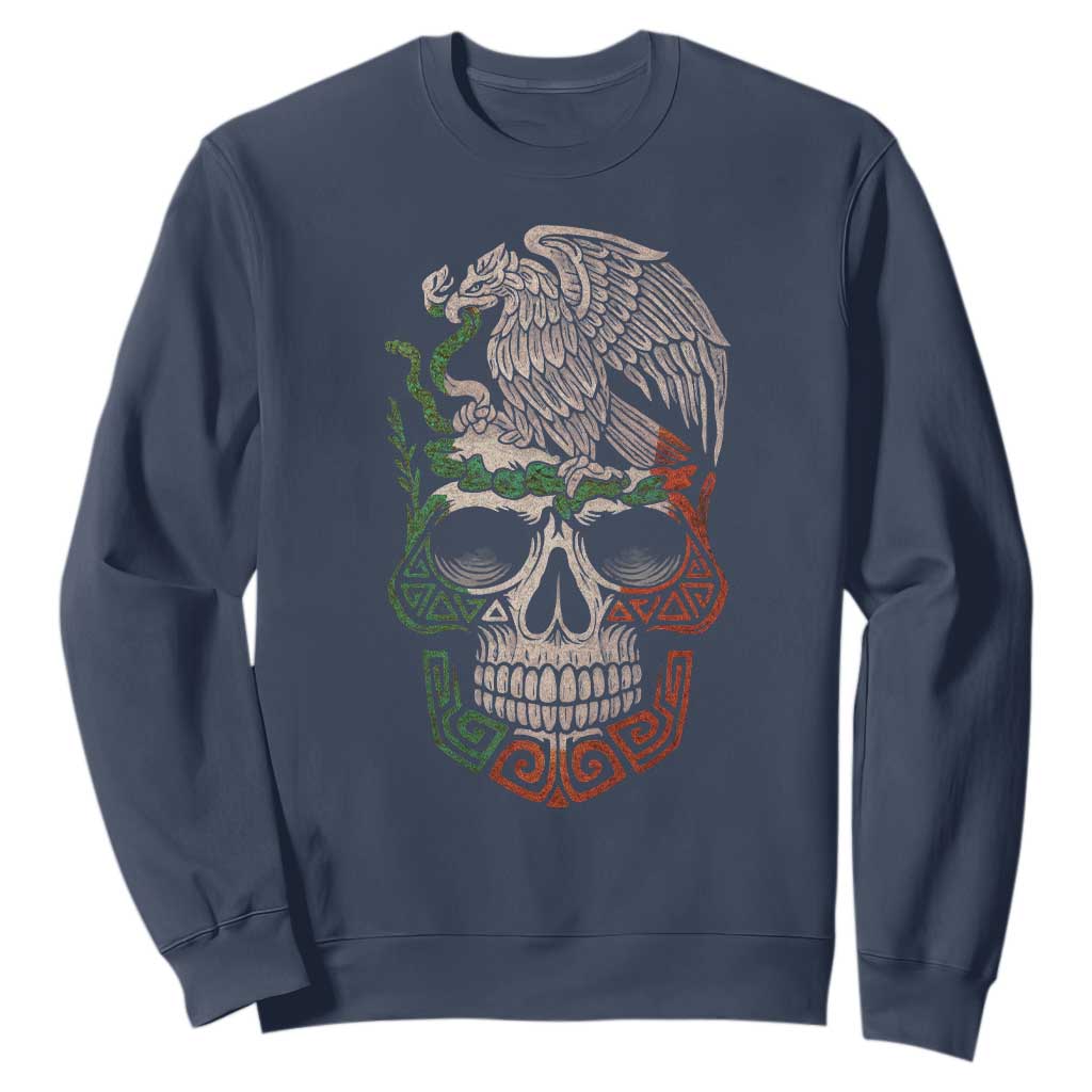 Mexico Coat of Arms Skull Sweatshirt Eagle Mexican Flag Mexico Heritage Roots TS10 Navy Print Your Wear