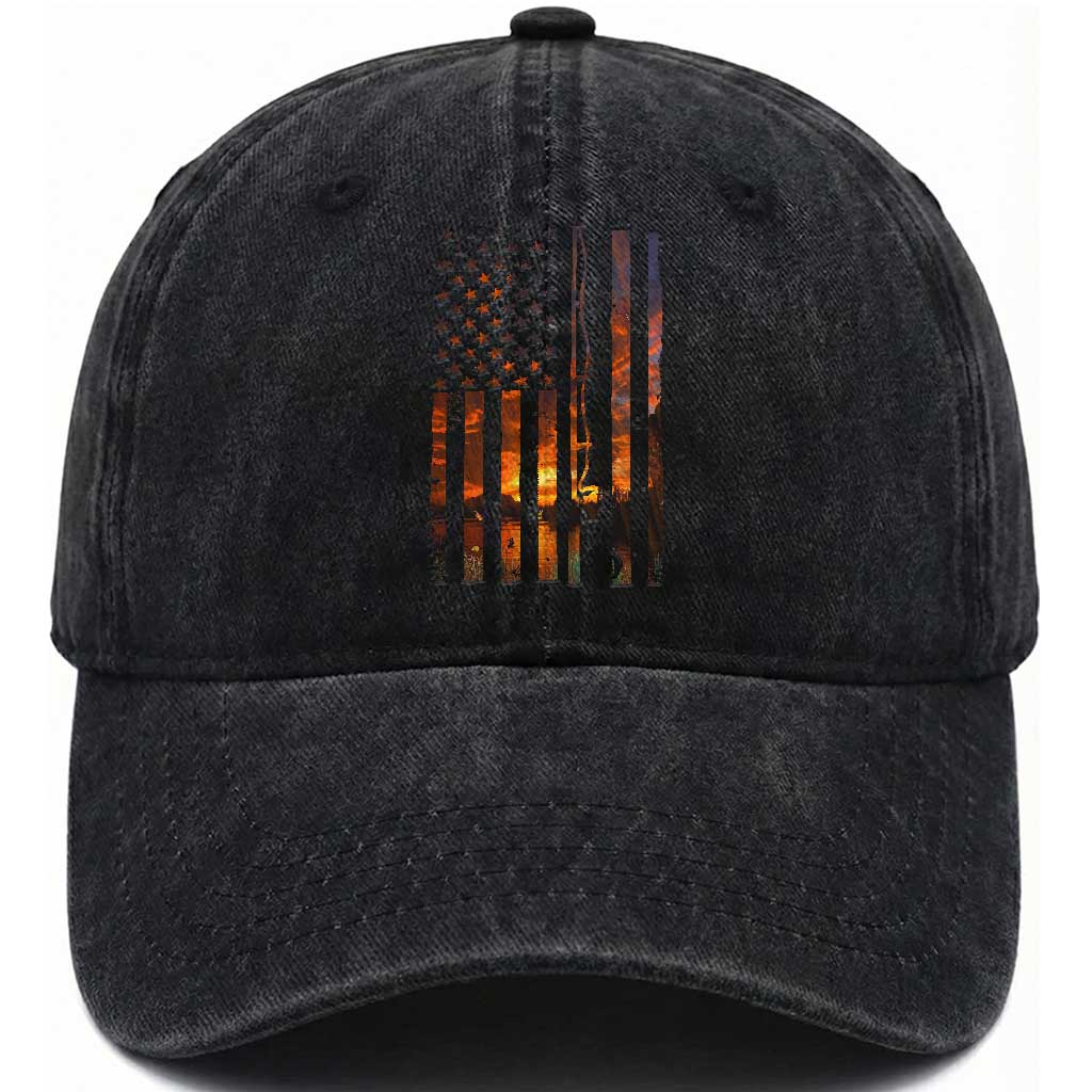 American Flag Fishing Washed Cotton Baseball Cap Fish Fisher Fisherman Fishing Rod Sunset TS10 Print Your Wear