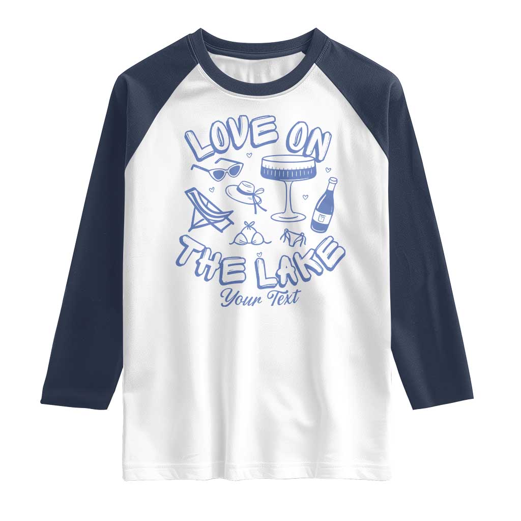 Personalized Love on the Lake Bachelorette Raglan Shirt Custom Text Camp Bach Party TS10 White Navy Print Your Wear