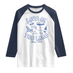 Personalized Love on the Lake Bachelorette Raglan Shirt Custom Text Camp Bach Party TS10 White Navy Print Your Wear