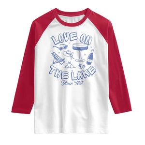 Personalized Love on the Lake Bachelorette Raglan Shirt Custom Text Camp Bach Party TS10 White Red Print Your Wear
