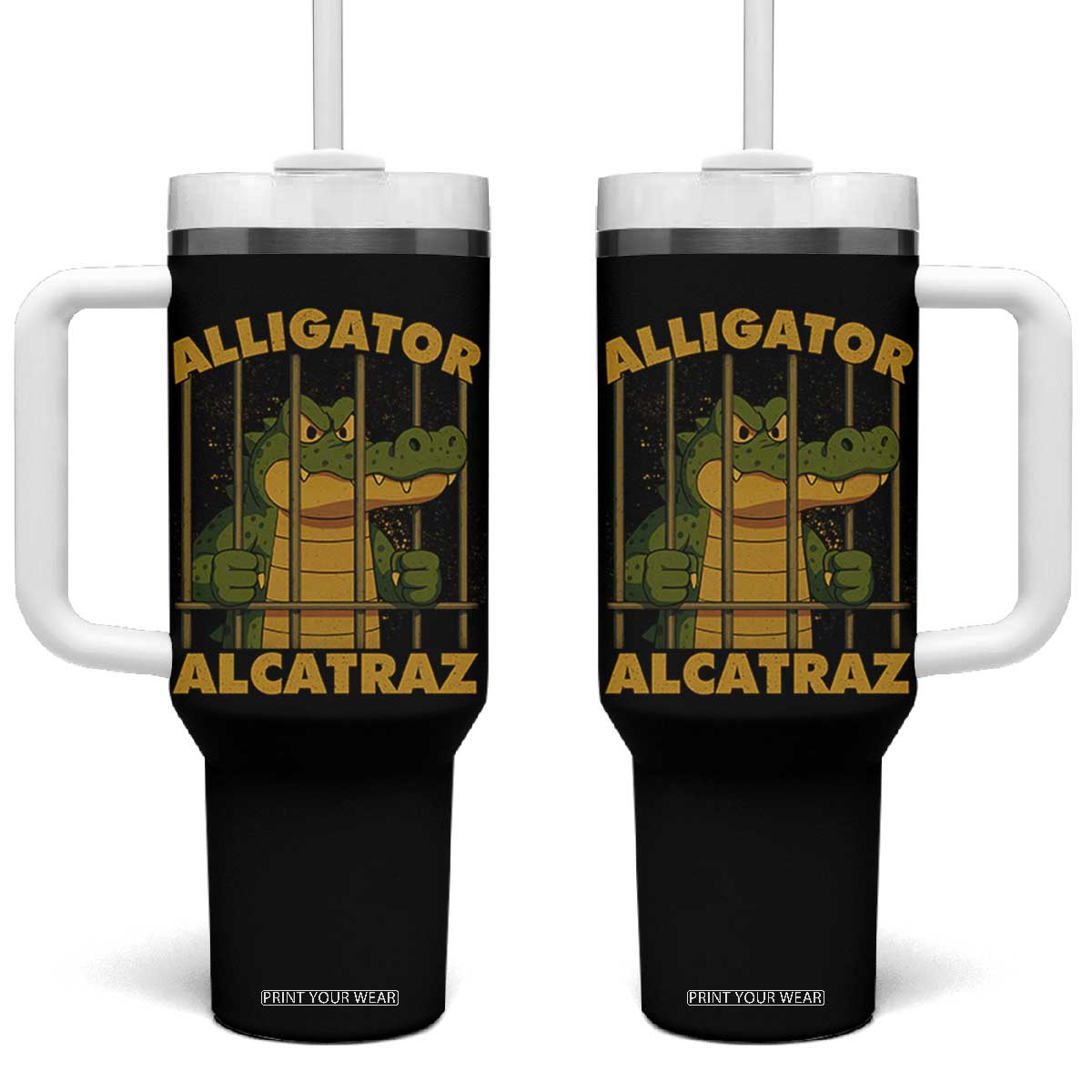 Alligator Alcatraz Florida Everglades Tumbler With Handle Funny Political Satire Meme TS10 One Size: 40 oz Black Print Your Wear