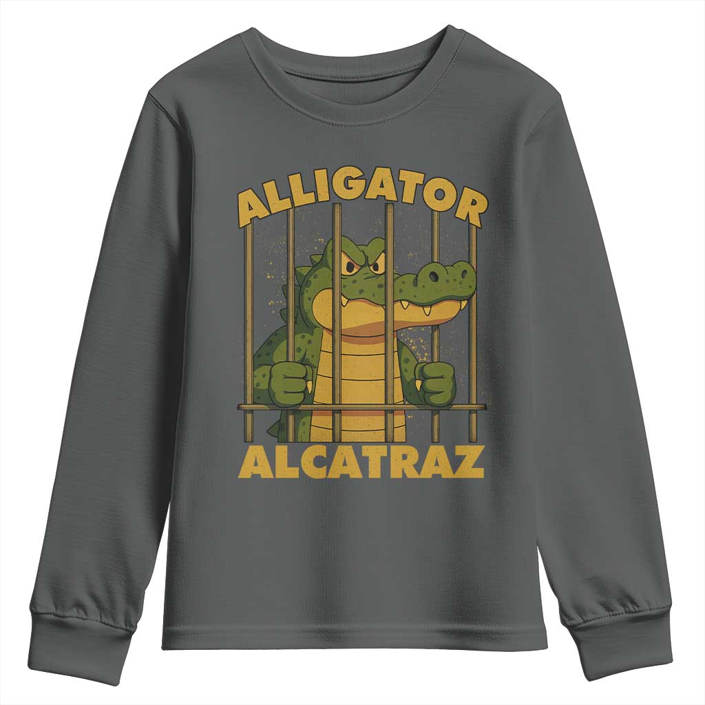 Alligator Alcatraz Florida Everglades Youth Sweatshirt Funny Political Satire Meme TS10 Dark Heather Print Your Wear