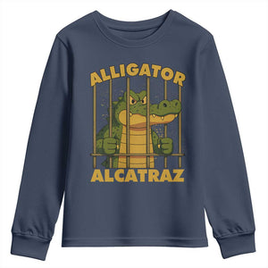 Alligator Alcatraz Florida Everglades Youth Sweatshirt Funny Political Satire Meme TS10 Navy Print Your Wear