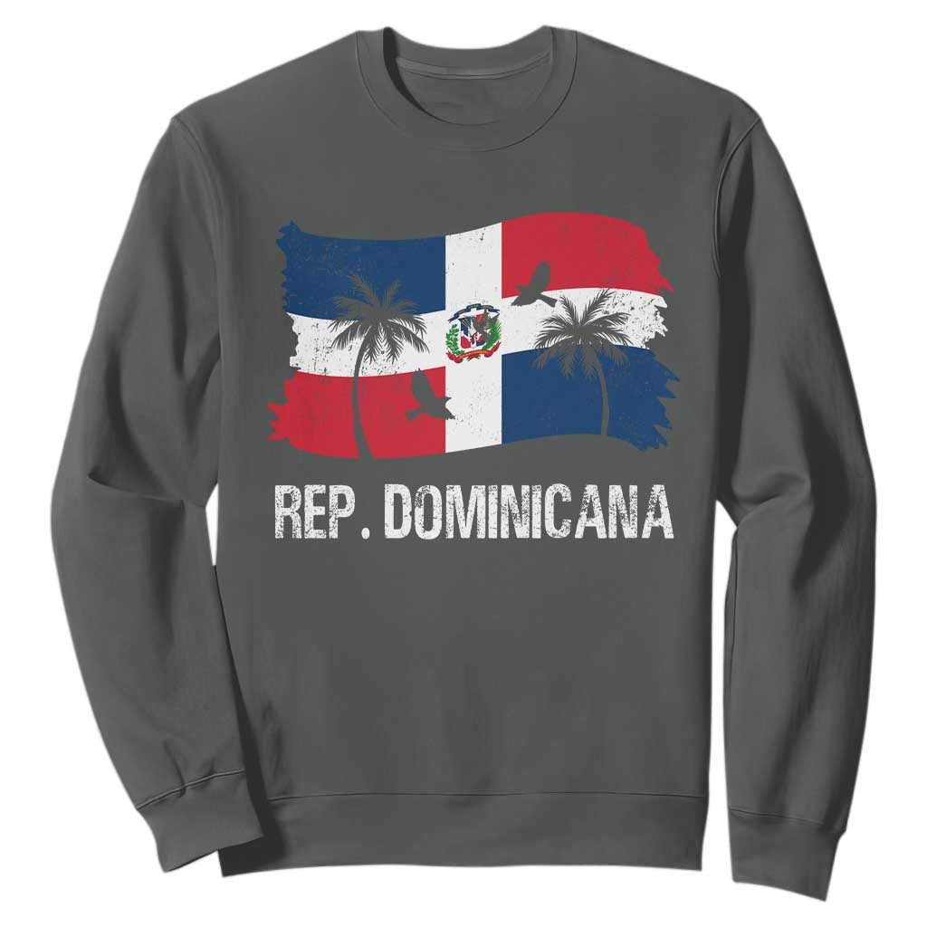 Dominican Republic Flag Sweatshirt Island Pride Caribbean Heritage TS10 Dark Heather Print Your Wear