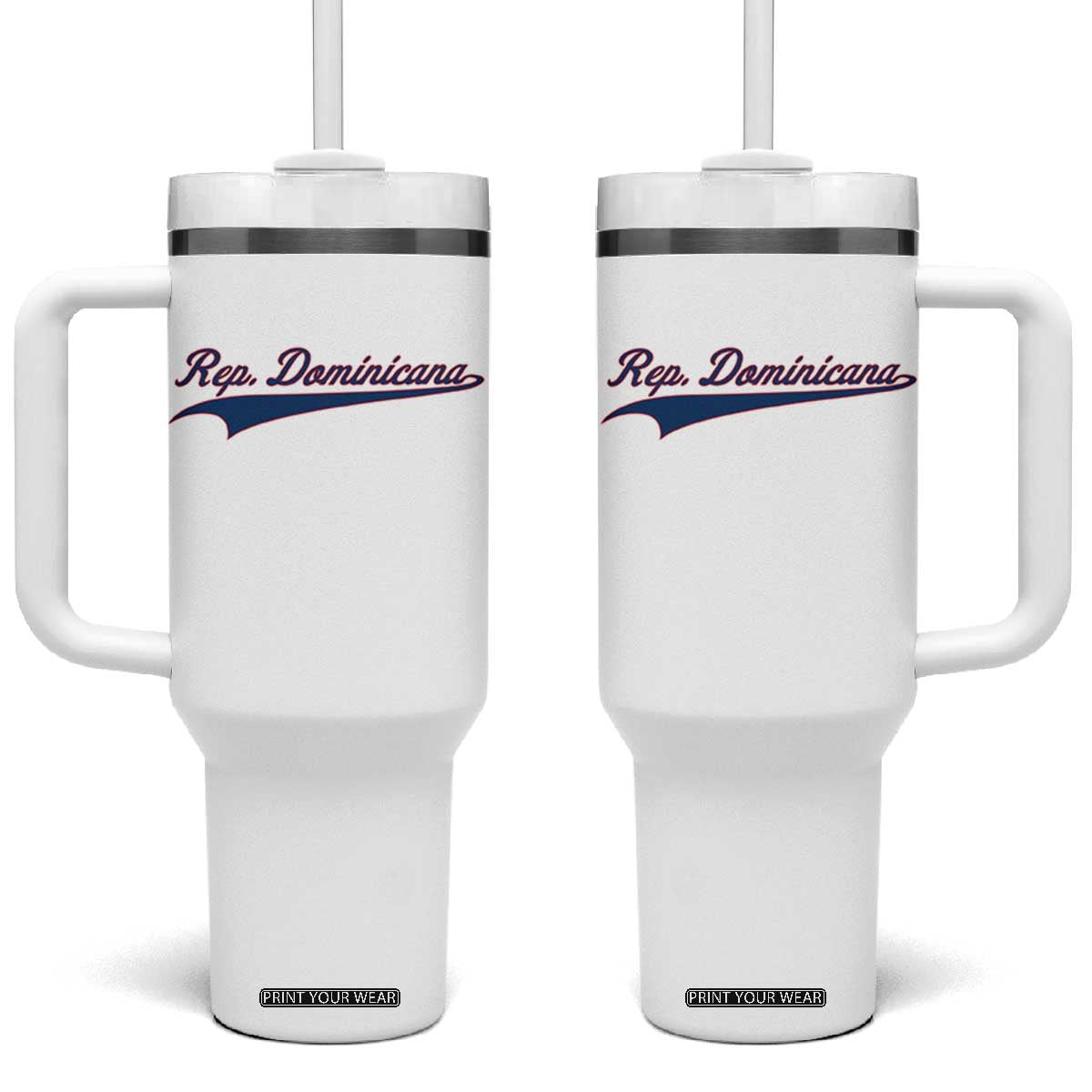 Dominican Republic Tumbler With Handle Rep Dominicana Vintage Flag Baseball Script TS10 One Size: 40 oz White Print Your Wear