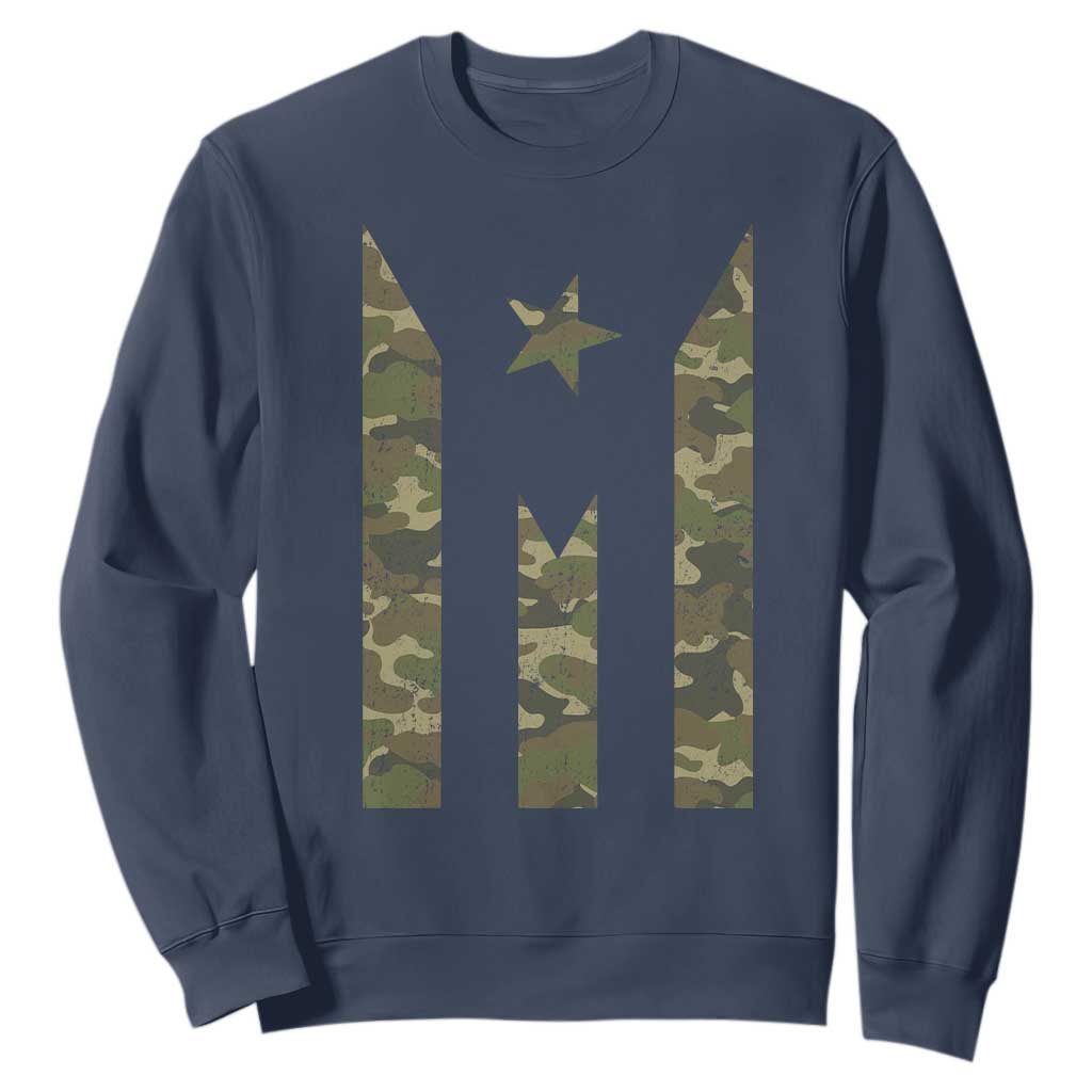 Camo Puerto Rico Flag Sweatshirt Hispanic Heritage Month Boricua Rican TS10 Navy Print Your Wear