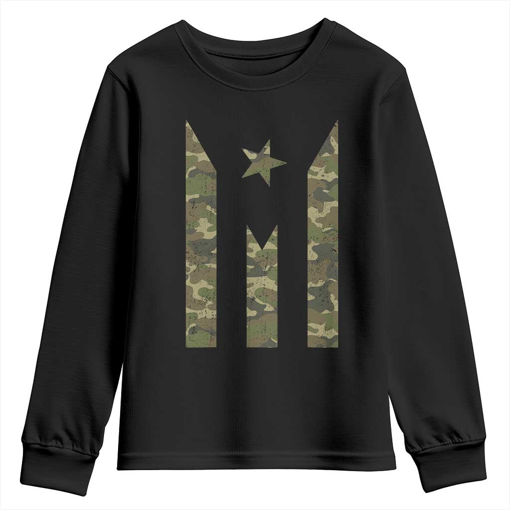 Camo Puerto Rico Flag Youth Sweatshirt Hispanic Heritage Month Boricua Rican TS10 Black Print Your Wear