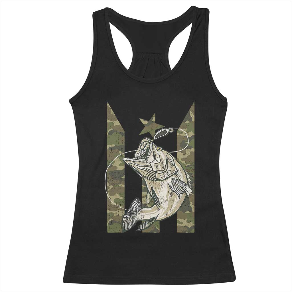 Fishing Puerto Rico Flag Racerback Tank Top Bass Fish Fisherman Camo Camouflage US Flag TS10 Black Print Your Wear