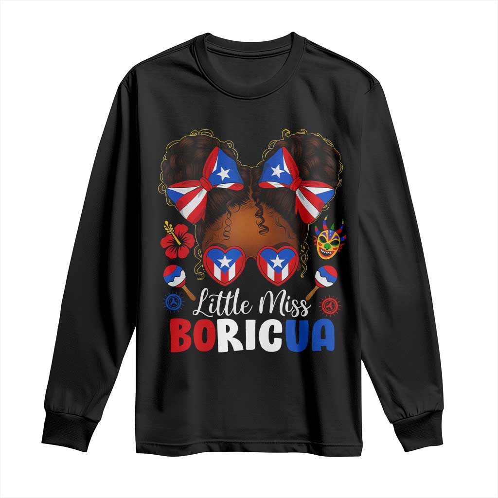 Little Miss Boricua Long Sleeve Shirt Puerto Rican Afro Messy Bun Girls Kids TS10 Black Print Your Wear