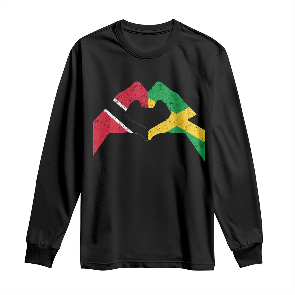 Trinidad and Tobago Jamaican Long Sleeve Shirt Two Flags One Heart TS10 Black Print Your Wear