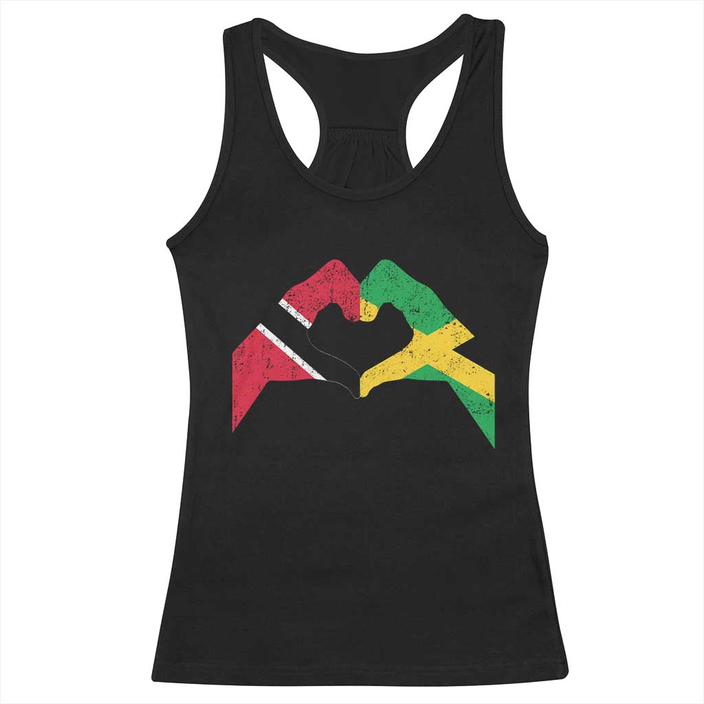 Trinidad and Tobago Jamaican Racerback Tank Top Two Flags One Heart TS10 Black Print Your Wear