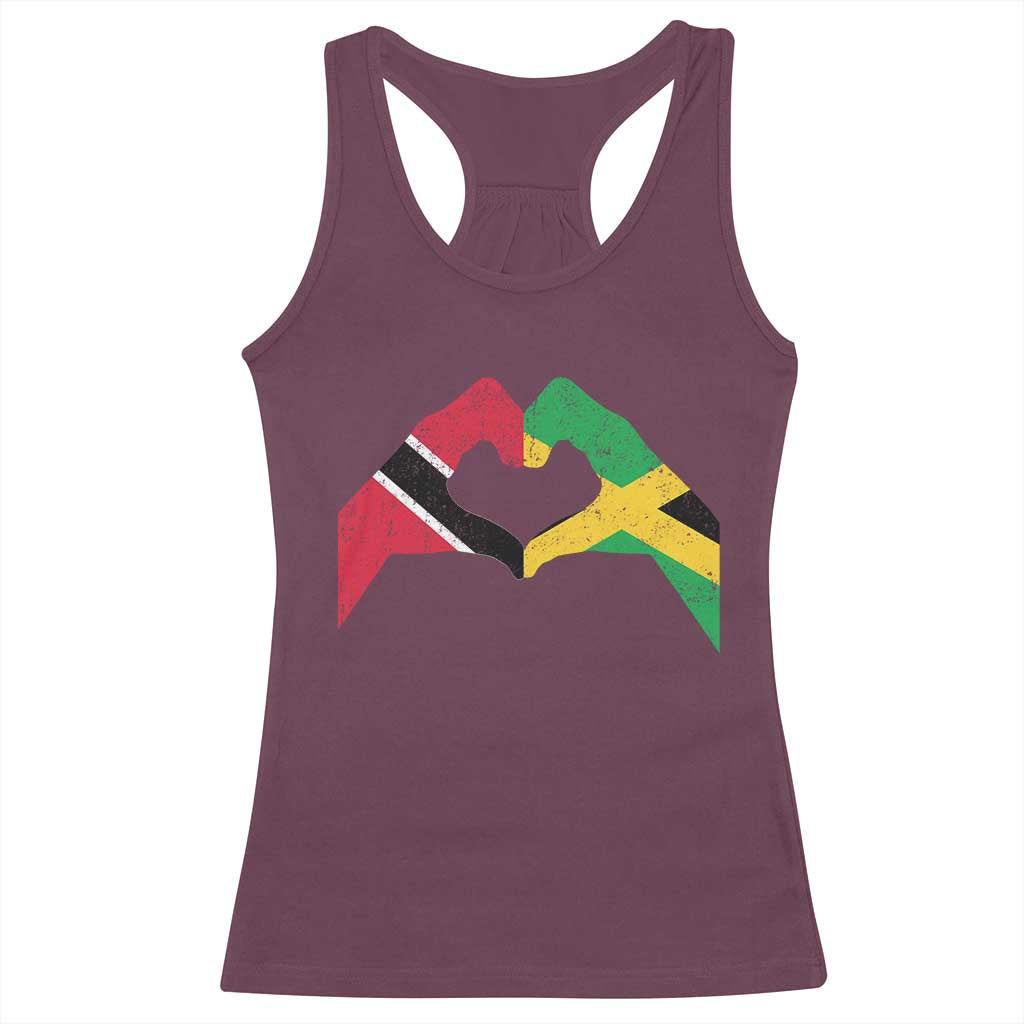 Trinidad and Tobago Jamaican Racerback Tank Top Two Flags One Heart TS10 Maroon Print Your Wear