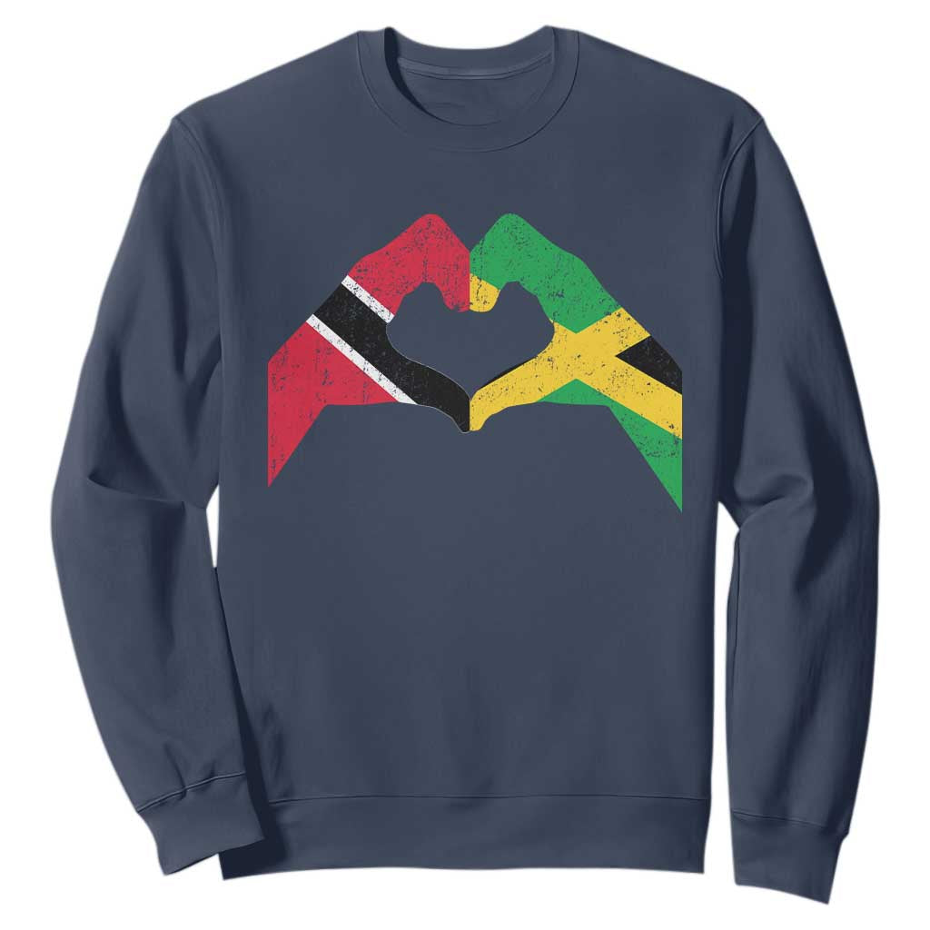 Trinidad and Tobago Jamaican Sweatshirt Two Flags One Heart TS10 Navy Print Your Wear
