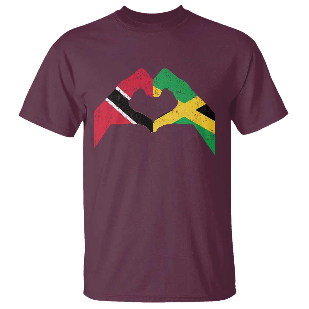 Trinidad and Tobago Jamaican T Shirt Two Flags One Heart TS10 Maroon Print Your Wear
