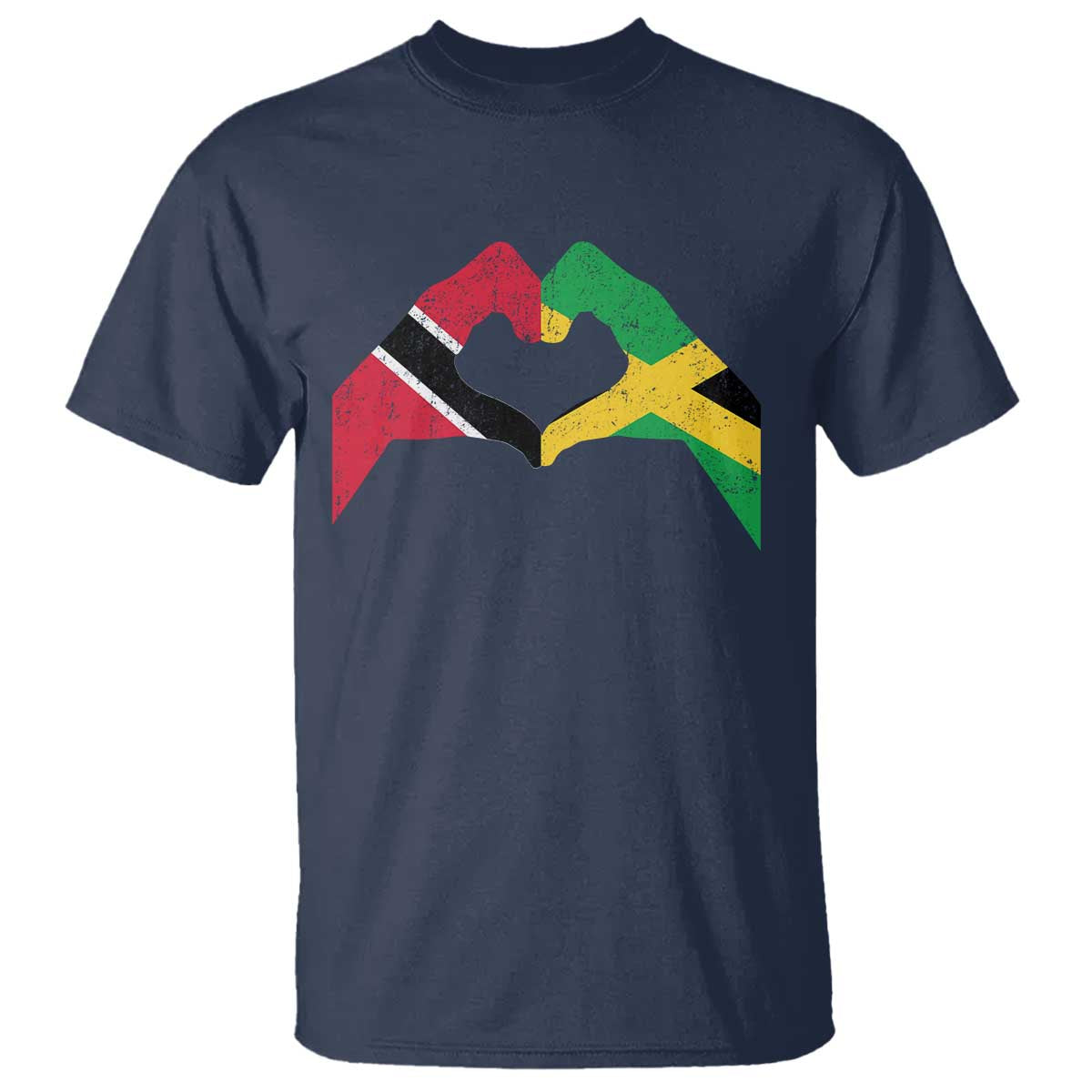 Trinidad and Tobago Jamaican T Shirt Two Flags One Heart TS10 Navy Print Your Wear