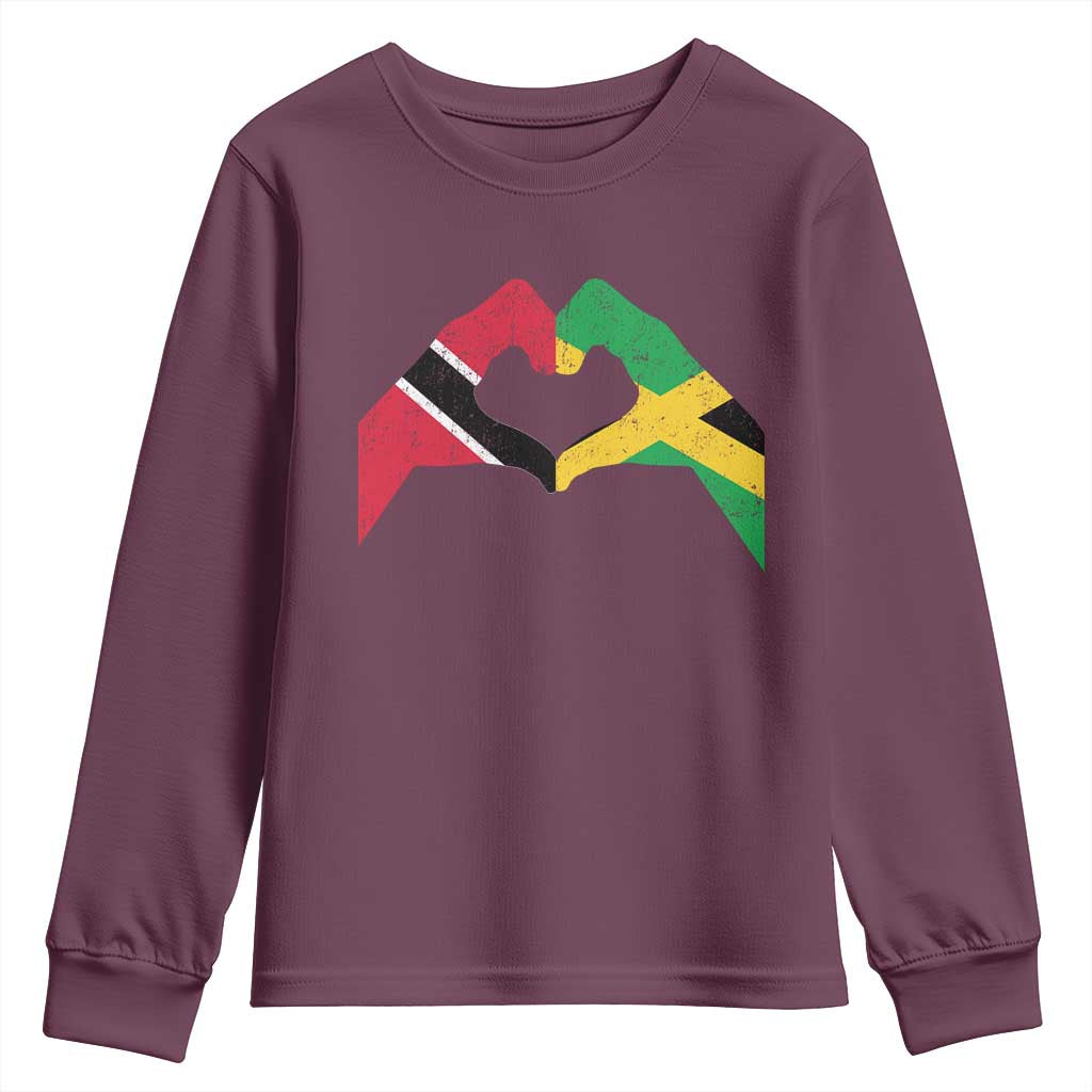 Trinidad and Tobago Jamaican Youth Sweatshirt Two Flags One Heart TS10 Maroon Print Your Wear